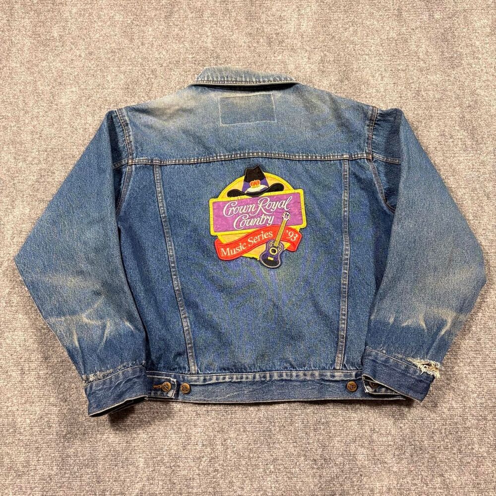 vintage 1993 crown royal music series distressed sleeve jean jacket